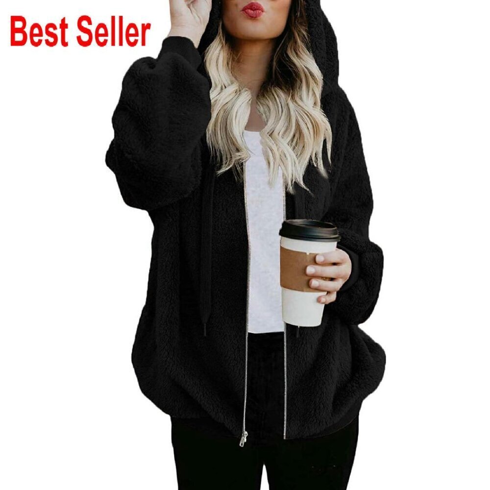 Oversized Sherpa Fleece Jacket Zip Up Hoodie Cozy Winter Warm Fall Outfits